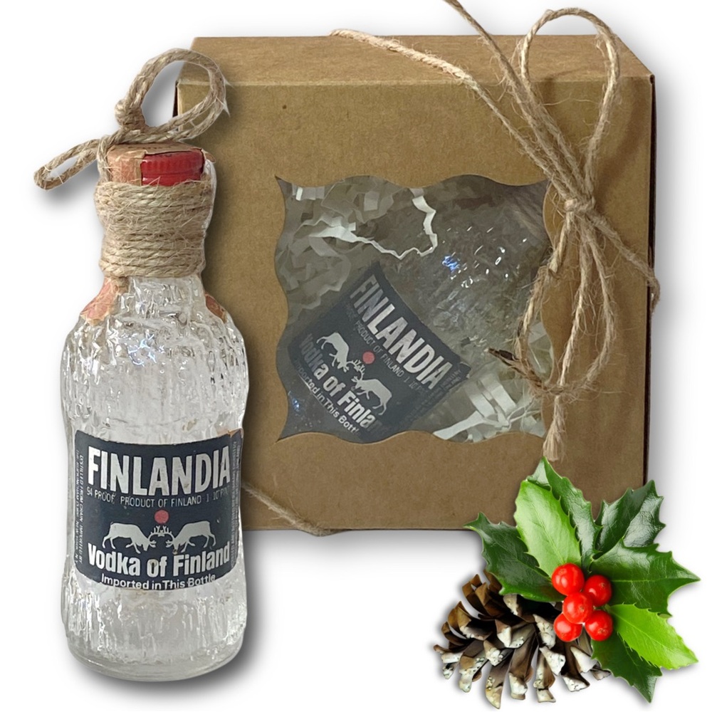 Finlandia Frozen Ice Vodka Artisan Vintage Glass Miniature Bottle Ornament
